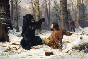 Arthur Fitzwilliam Tait - A Tight Fix—Bear Hunting, Early Winter [The Life of a Hunter: A Tight Fix], 1856