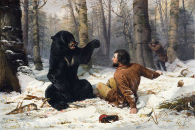 Arthur Fitzwilliam Tait - A Tight Fix—Bear Hunting, Early Winter [The Life of a Hunter: A Tight Fix], 1856